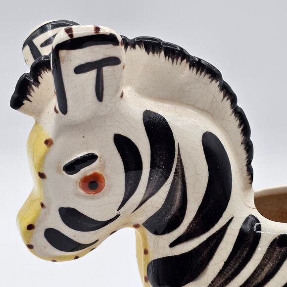 Vintage MCM Hand-Painted Zebra Planter Pot Ceramic Animal Decor Whimsical - Picture 4 of 8